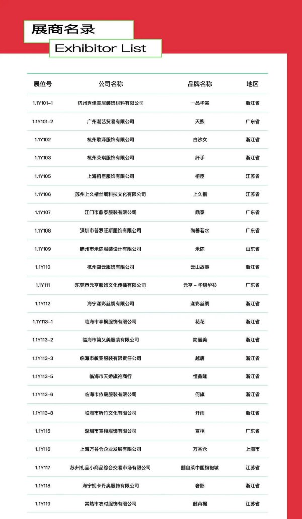 CHIC2026春季1.1馆展商名录｜参展指南(图5)